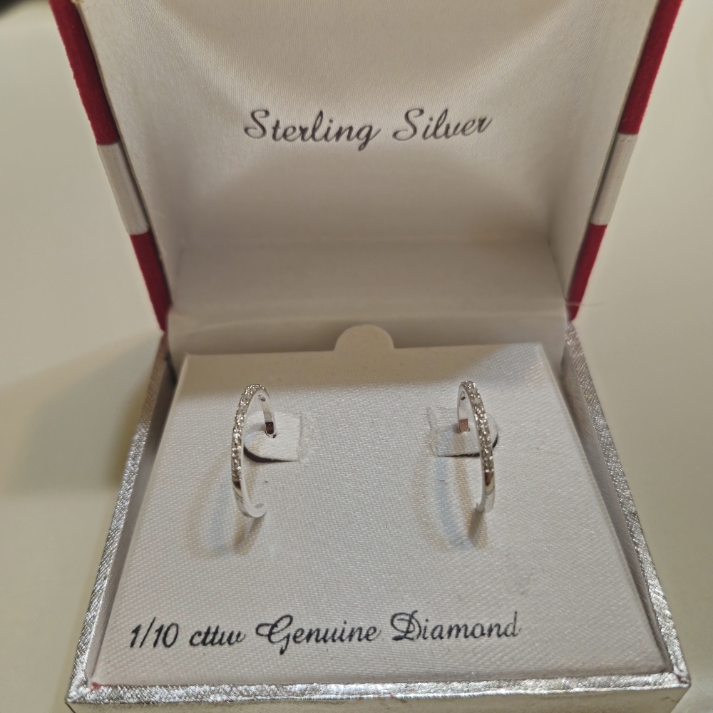 Stirling Silver Diamond Earrings